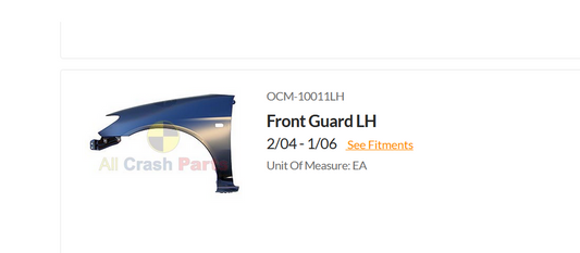 NEW PASSENGER LEFT FRONT GUARD FENDER FOR Honda Civic 2/2004 - 1/2006