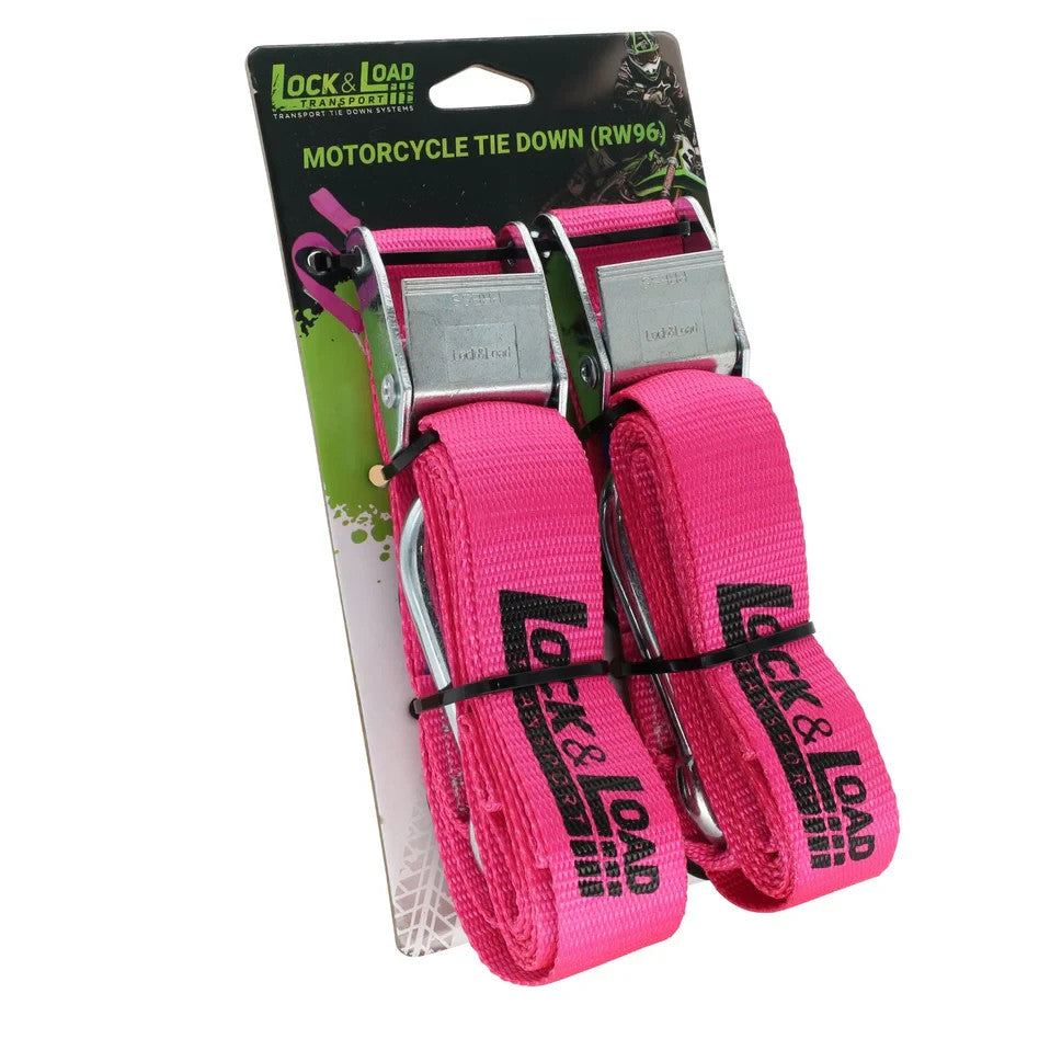 NEW Pair of Hot Pink Motorcycle Tie Down Strap KIT 38mm x 2.2m 360kg lashing cap