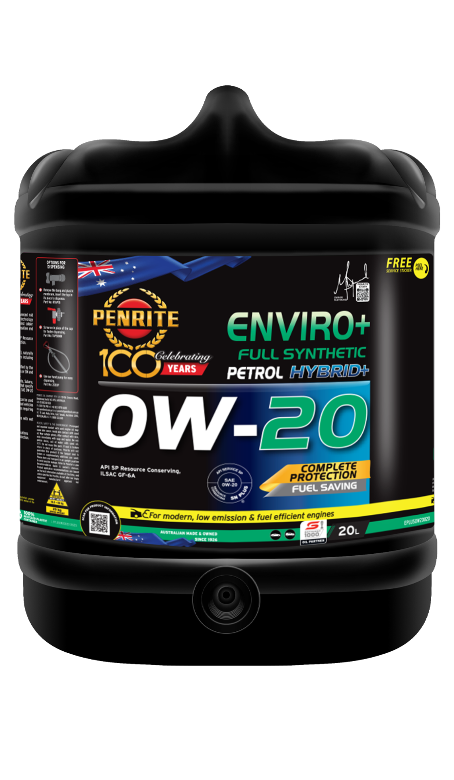 20-litre *PENRITE* ENGINE OIL -EPLUS0W20020- ENVIRO+ 0W-20 (FULL SYN.)