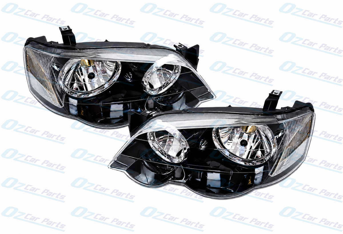 Headlight Pair Black for Ford Falcon BA BF XR6 XR8 FPV GT Turbo