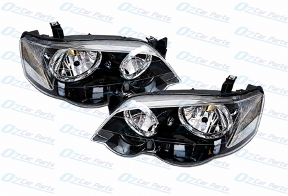 Headlight Pair Black for Ford Falcon BA BF XR6 XR8 FPV GT Turbo