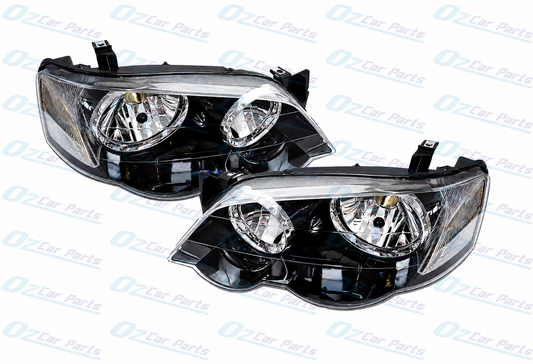 Headlight Pair Black for Ford Falcon BA BF XR6 XR8 FPV GT Turbo