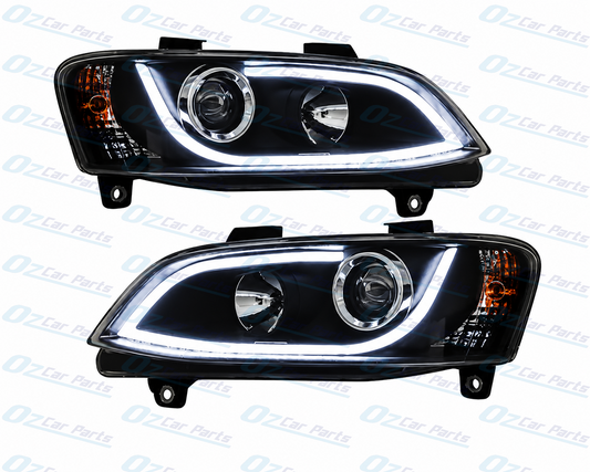 LED DRL Headlight Pair Black Projector for Holden Commodore VE Series 2