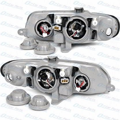 Headlight Pair Tear Drop Black for Holden Commodore VX VU SS