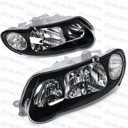 Headlight Pair Tear Drop Black for Holden Commodore VX VU SS