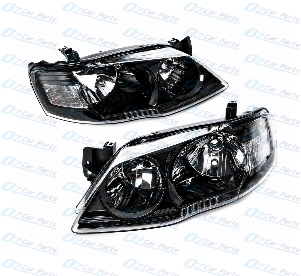 Headlight Pair Black for Ford Falcon BF Series 2 / Series 3 Wagon XT