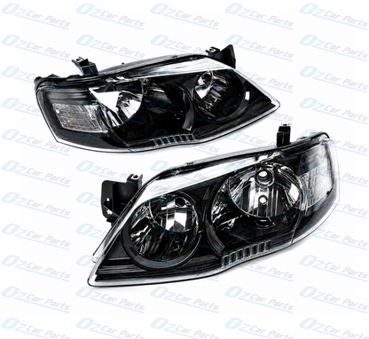 Headlight Pair Black for Ford Falcon BF Series 2 / Series 3 Wagon XT