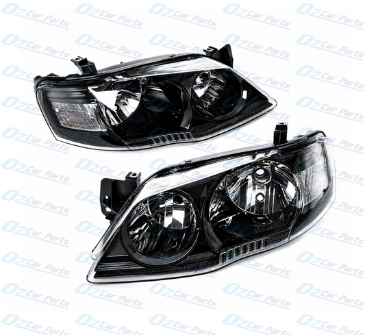 Headlight Pair Black for Ford Falcon BF Series 2 / Series 3 Wagon XT