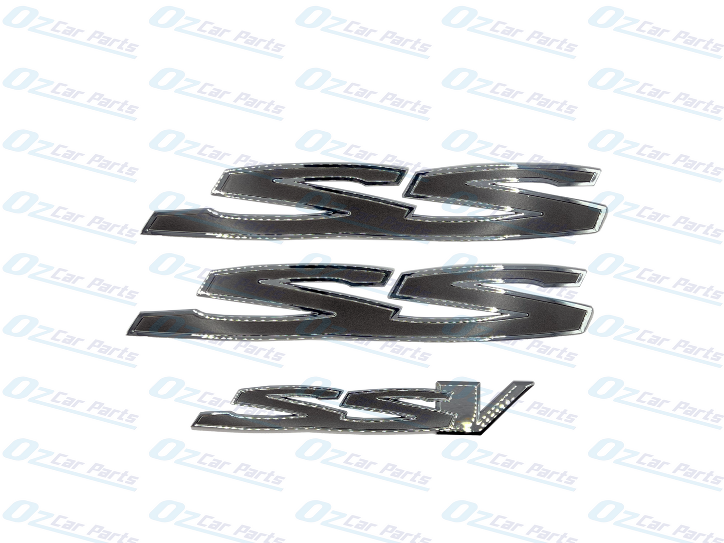 Grey Chrome Side Rear SS SSV Badge Emblem Set of 3 for Holden Commodore VE VF SS