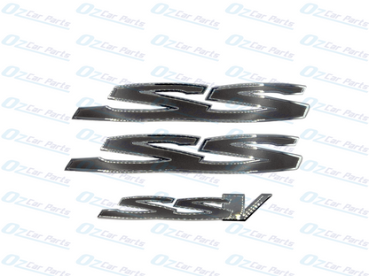 Grey Chrome Side Rear SS SSV Badge Emblem Set of 3 for Holden Commodore VE VF SS
