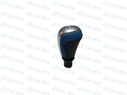 Manual Gear Knob Silver Cap Blue Leather & Stitch for Holden Commodore VF V6