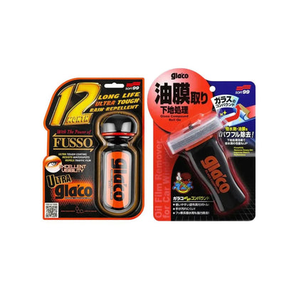 Soft99 | Ultra Glaco + Glass Compound Roll On Bundle | 12-Month Hydrophobic Glass Coating Kit