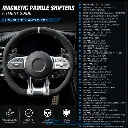 Carbon Fiber Magnetic Replacement Paddle Shifters (OEM Fit) for Mercedes Benz AMG A35 A45 W177 C63 W205 AMG GT GT63 C190 R190 X290 & A B C CLA CLS E GLA G GLB GLC GLE GLS S SL SLC