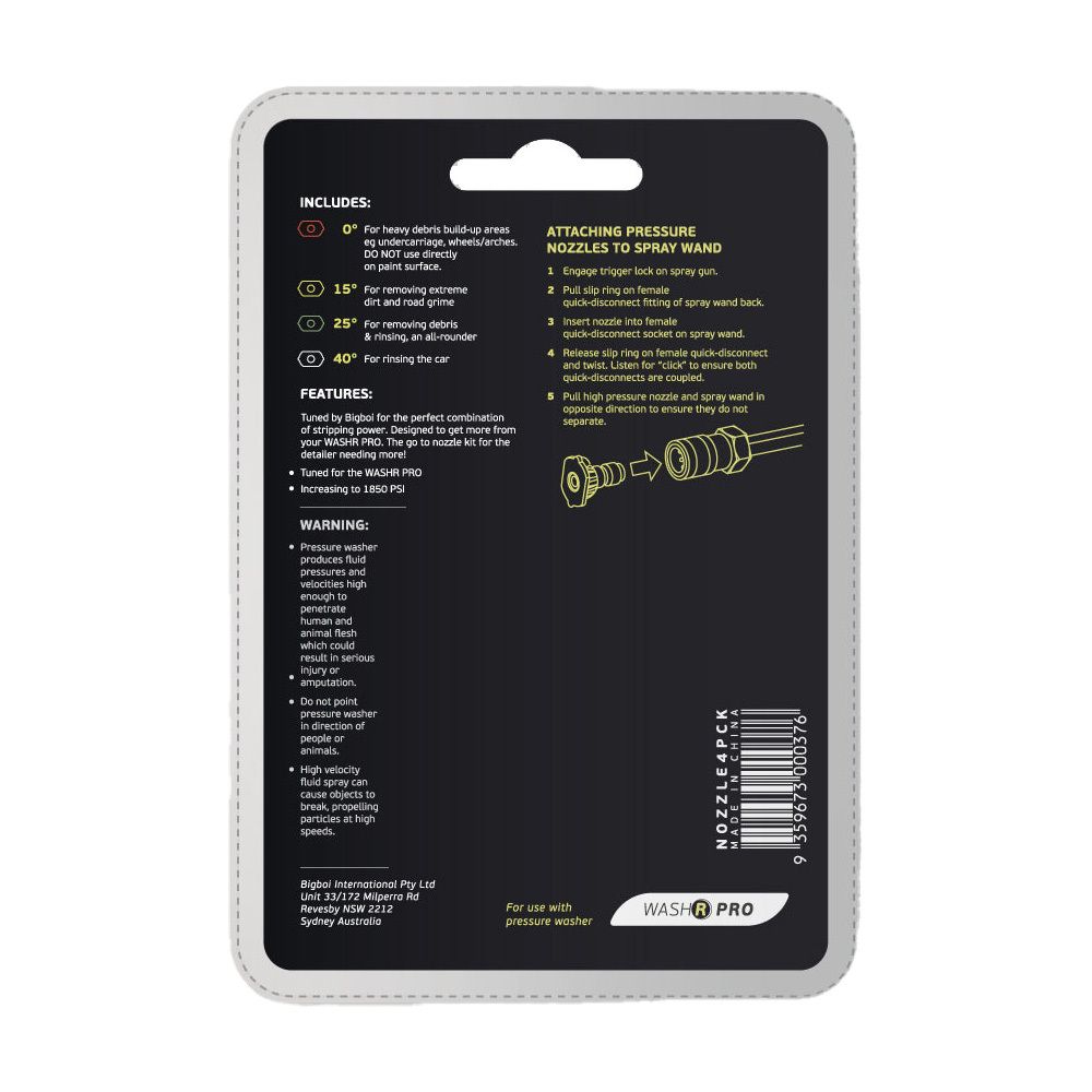 BigBoi NOZZLE4PCK Pressure Washer Nozzles Four Pack to suit WASHR PRO & WASHR QUAD